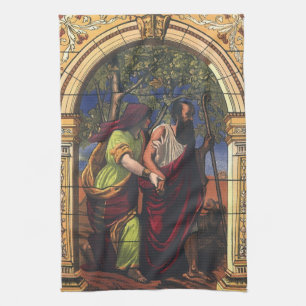 Blind Tobit and Wife Anna, Vintage Religion Tea Towel