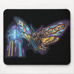 Blinded By Neon – Cyberpunk Moth City Lights Mouse Pad