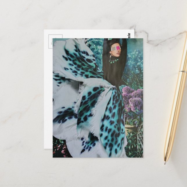 Blindfolded Lady Fashion Collage Postcard (Front/Back In Situ)