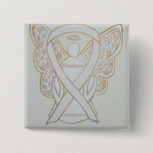Blindness Awareness Angel White Ribbon Art Pin