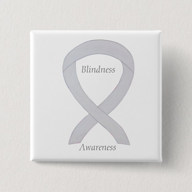 Blindness Awareness White Ribbon Custom Pin (Front)