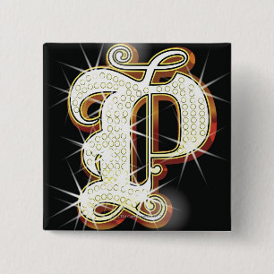 Bling alphabet P 15 Cm Square Badge