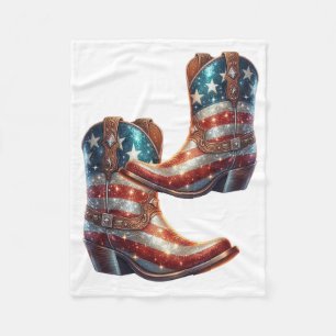 Bling American Flag Cowboy Boots Fleece Blanket