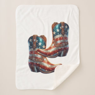 Bling American Flag Cowboy Boots Sherpa Blanket