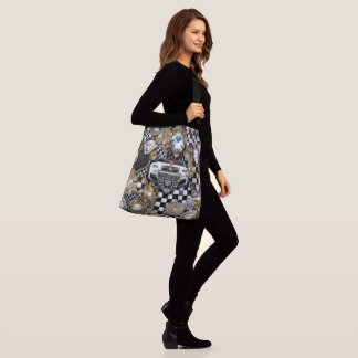 bling black white gold checks crossbody bag