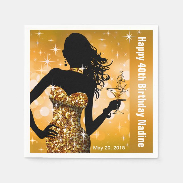 Bling Bombshell Sparkle Birthday Party | gold Napkin (Front)