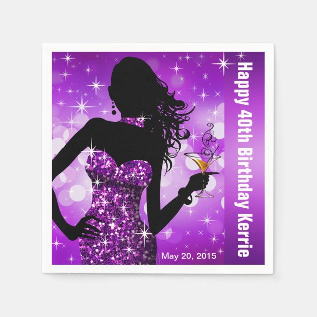 Bling Bombshell Sparkle Birthday Party | purple Napkin (Front)
