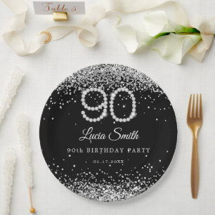 Bling Diamonds 90th Birthday Party Paper Plate