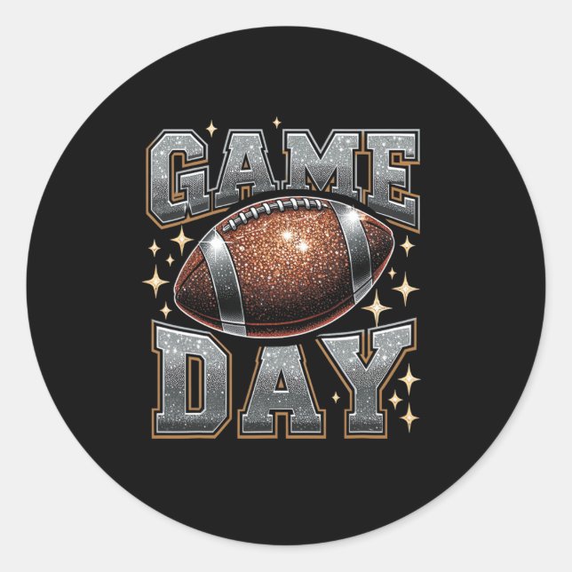 Bling Football Lover Fall Autumn Game Day Football Classic Round Sticker (Front)