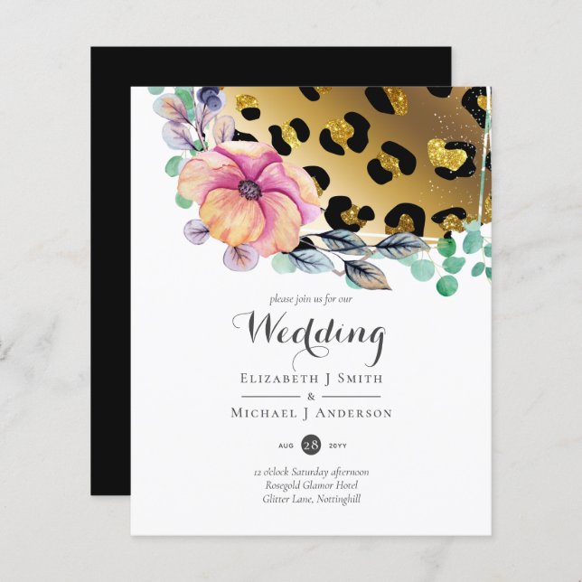 Bling Girly Glam Leopard Print Pink Gold Wedding (Front/Back)