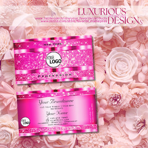 Bling Glam Girly Pink Glitter Spark Stars and Logo Business Card