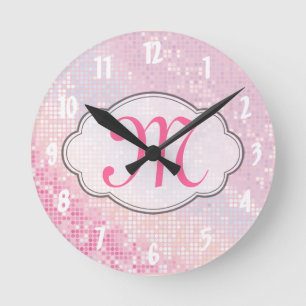 Bling Glitter Girly Monogram Initial Wall Clock
