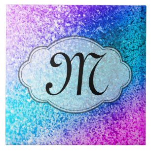 Bling Glitter Girly Pink Monogram Display Tile