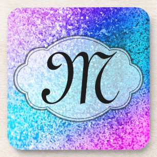 Bling Glitter Girly Pink Monogram Drink Coaster
