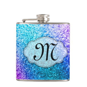 Bling Glitter Girly Pink Monogram Whiskey Flask