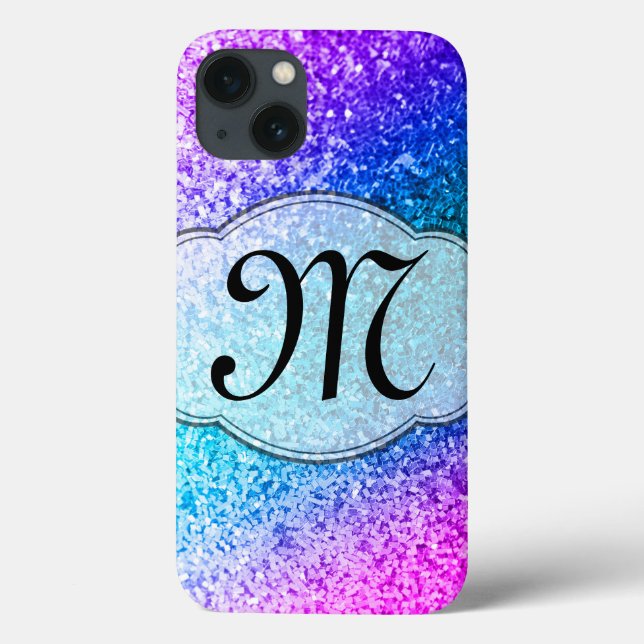 Bling Glitter Girly Pink Purple Monogram IPAD Case (Back)