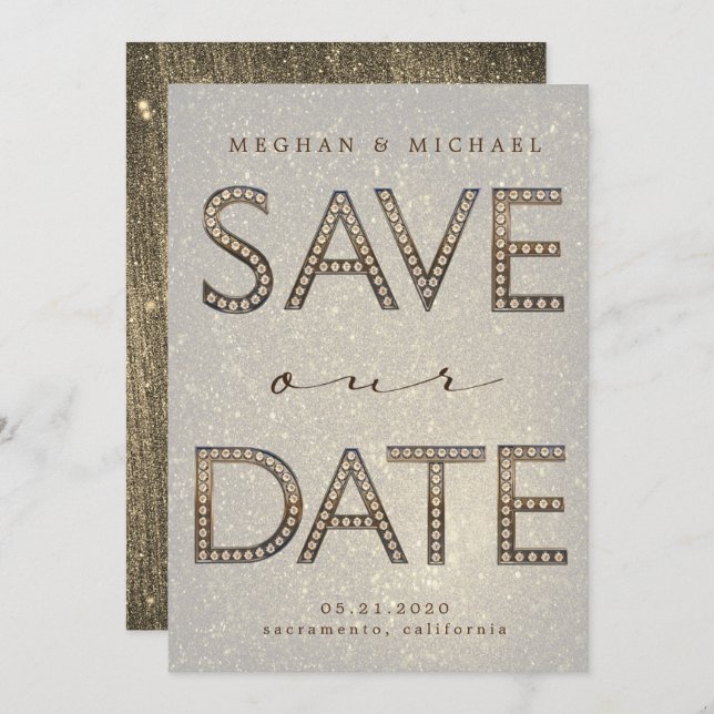 bling gold letters fabulous Save the Date Invitation (Front/Back)