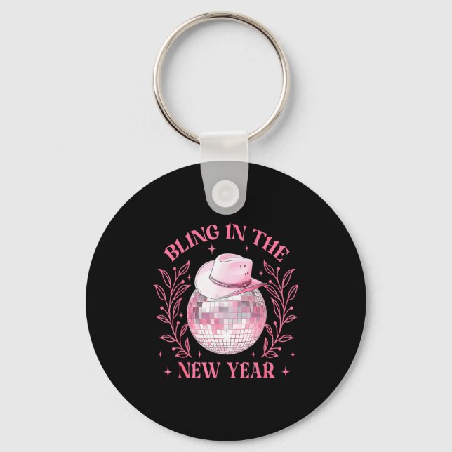 Bling-in The New Year Cowgirl Disco Ball Happy New Key Ring (Front)