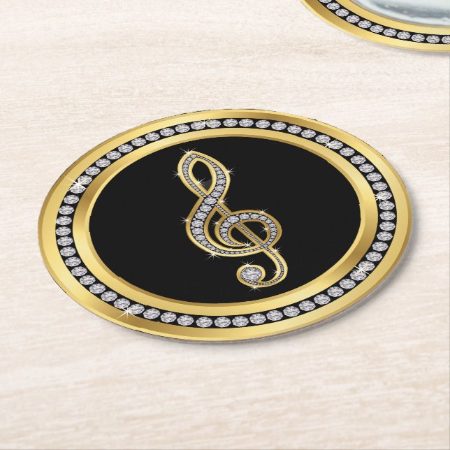 Bling Musical Note Round Paper Coaster (Angled)