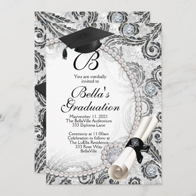 Bling Pearl Graduation Invitations (Front/Back)