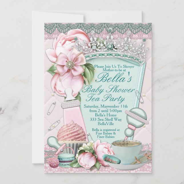 Bling Peony Baby Shower Tea  Invitations (Front)