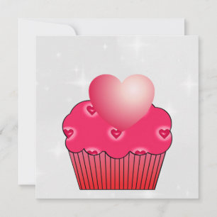 Bling Pink Cupcake Red Hearts Card
