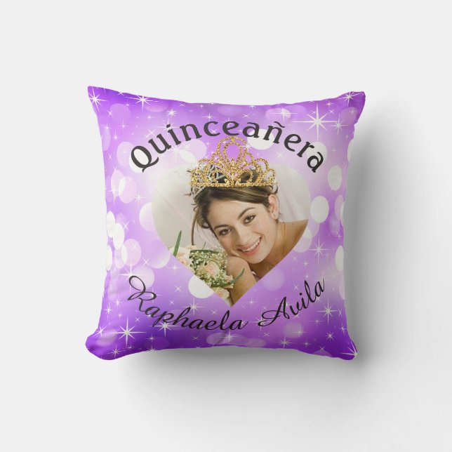 Bling Quinceanera Photo Heart Cutout Keepsake Cushion (Front)