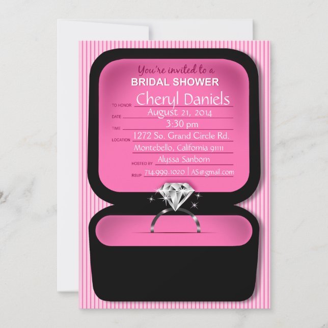 Bling Ring Box Bridal Shower pink Invitation (Front)