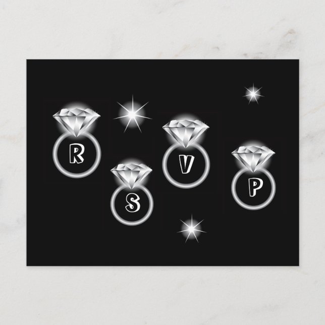 Bling Ring Wedding RSVP Invitation Postcard (Front)
