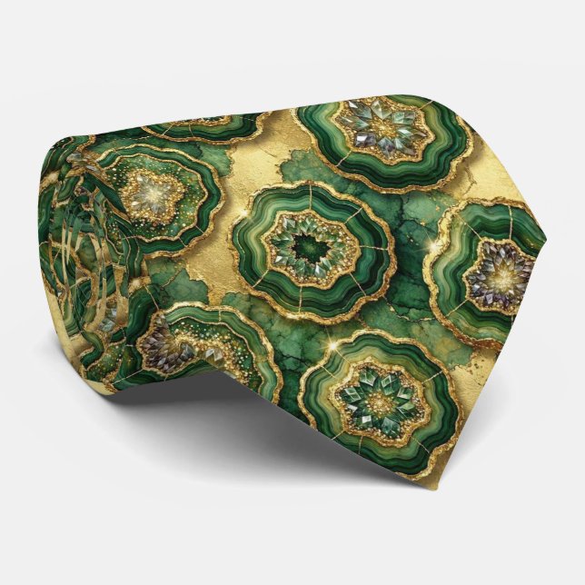 Bling & Sparkle | Forest Green Gold Geode Neck Tie (Rolled)
