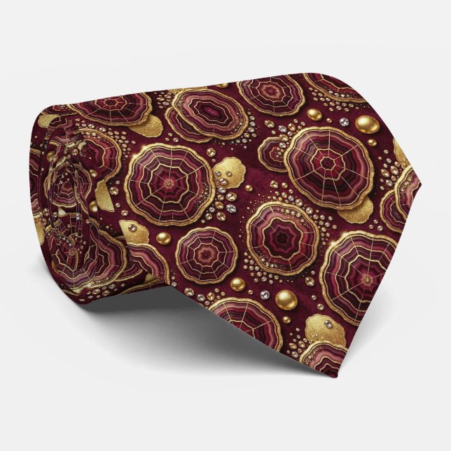 Bling & Sparkle | Luxury Burgundy Geode Neck Tie (Rolled)