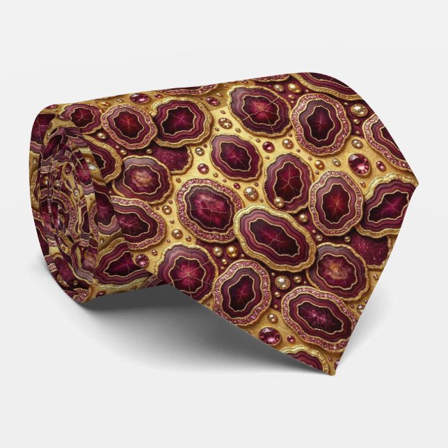 Bling & Sparkle | Luxury Burgundy Geode Neck Tie (Rolled)