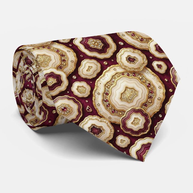 Bling & Sparkle | Luxury Burgundy Geode Neck Tie (Rolled)