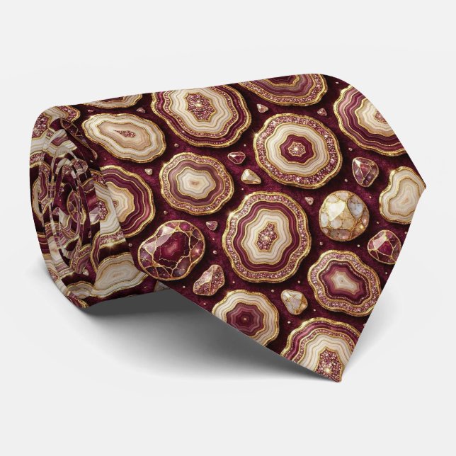 Bling & Sparkle | Luxury Burgundy Geode Neck Tie (Rolled)