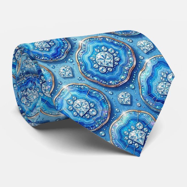 Bling & Sparkle | Luxury Ocean Blue Geode Neck Tie (Rolled)