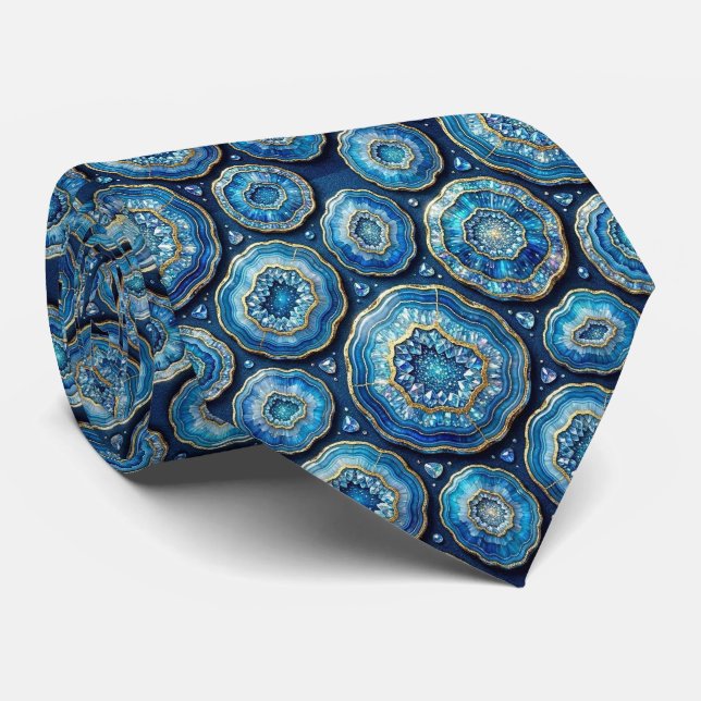 Bling & Sparkle | Luxury Ocean Blue Geode Neck Tie (Rolled)