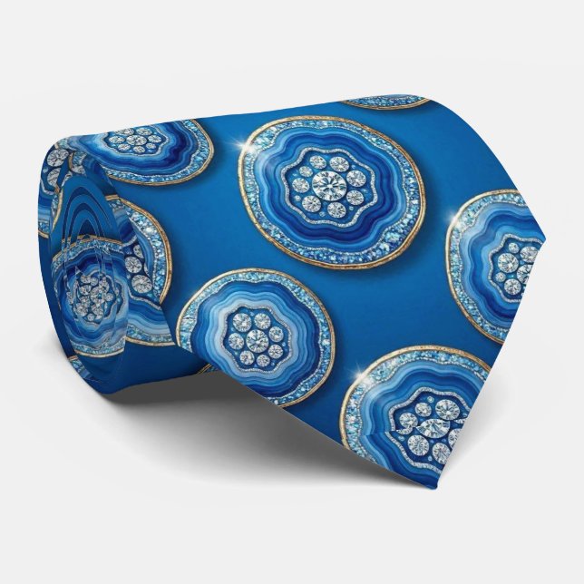 Bling & Sparkle | Luxury Ocean Blue Geode Neck Tie (Rolled)