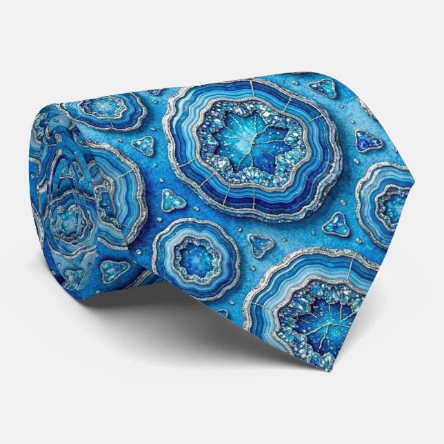 Bling & Sparkle | Luxury Ocean Blue Geode Neck Tie (Rolled)