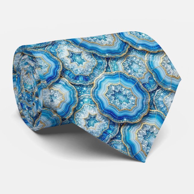 Bling & Sparkle | Luxury Ocean Blue Geode Neck Tie (Rolled)