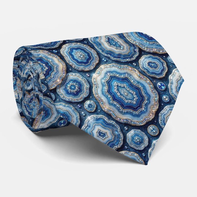 Bling & Sparkle | Luxury Ocean Blue Geode Neck Tie (Rolled)