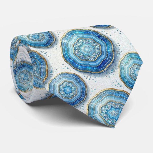 Bling & Sparkle | Luxury Ocean Blue Geode Neck Tie (Rolled)