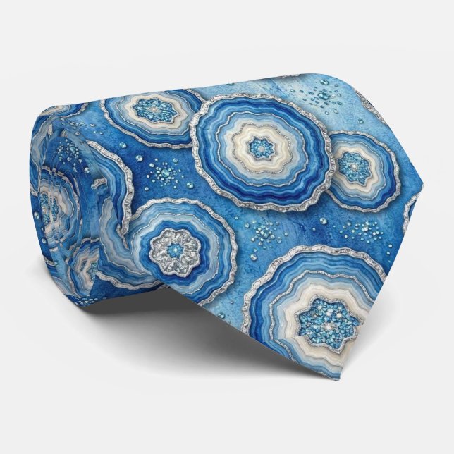 Bling & Sparkle | Luxury Ocean Blue Geode Neck Tie (Rolled)