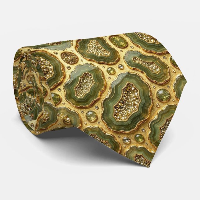 Bling & Sparkle | Luxury Olive Gold Geode Neck Tie (Rolled)