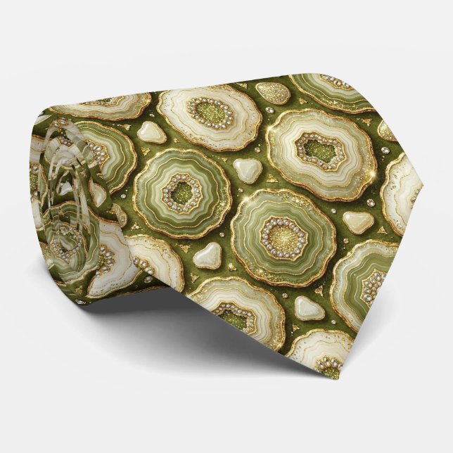 Bling & Sparkle | Luxury Olive Gold Geode Neck Tie (Rolled)