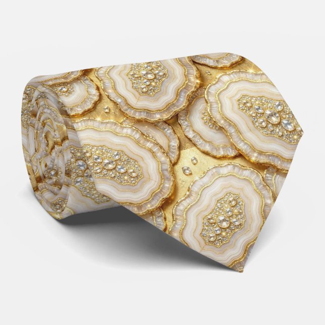 Bling & Sparkle | Luxury White Gold Geode Neck Tie (Rolled)