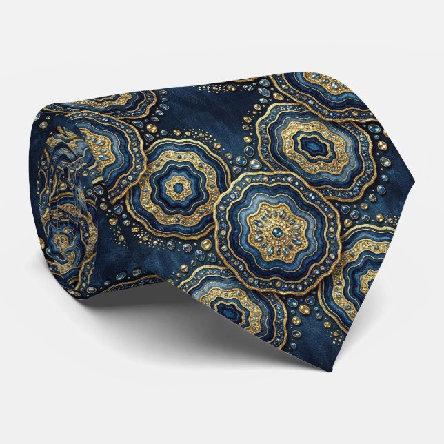 Bling & Sparkle | Navy Blue + Gold Geode Neck Tie (Rolled)