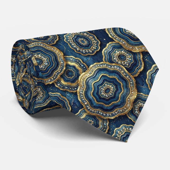 Bling & Sparkle | Navy Blue + Gold Geode Neck Tie (Rolled)