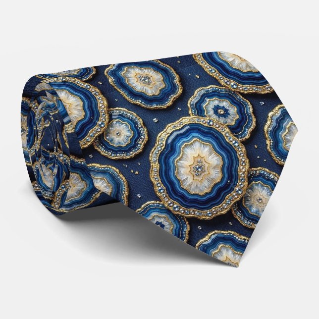 Bling & Sparkle | Navy Blue + Gold Geode Neck Tie (Rolled)
