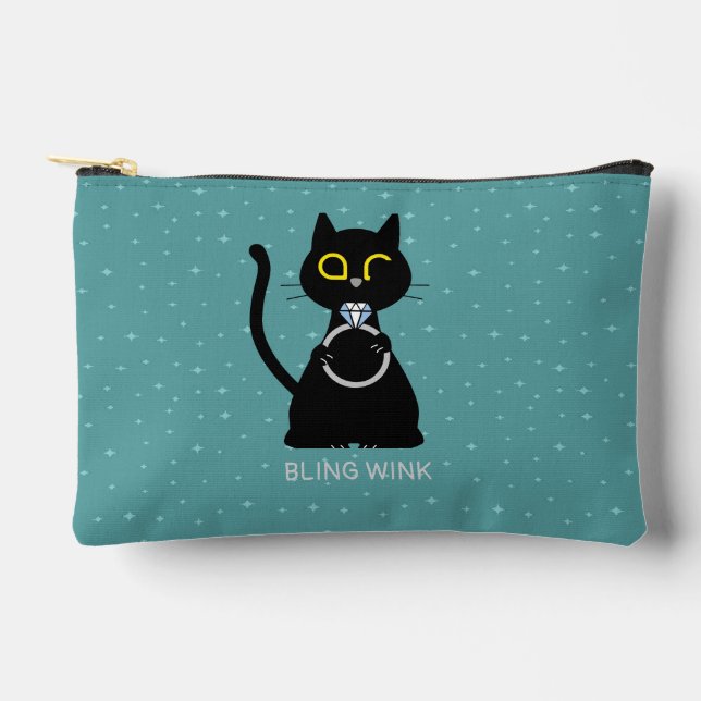 BLING WINK Funny Black Cat Proposal Pouch (Front)