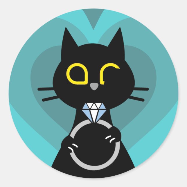 BLING WINK – Purrrfect Proposal Black Cat Sticker (Front)